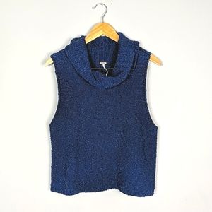 Free People Navy Blue Chunky Turtle Neck Tank sz L